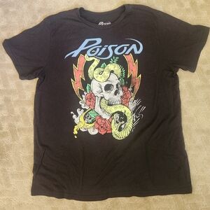 Poison Mens Short T-Shirt 2X Black Graphic Tee Skull Snake Rose Band